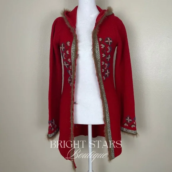 Rare Vintage Hooded Cardigan ASO Willow Rosenberg BtVS Red Embroidered Knit - Picture 8 of 13